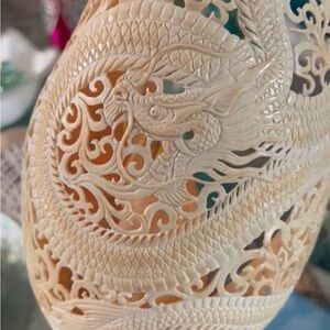 Extra large Intricate Carved Dragon natural seashell embellished with silver 925